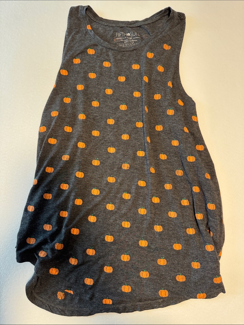 Fifth Sun Gray Tank with Orange Pumpkin Print